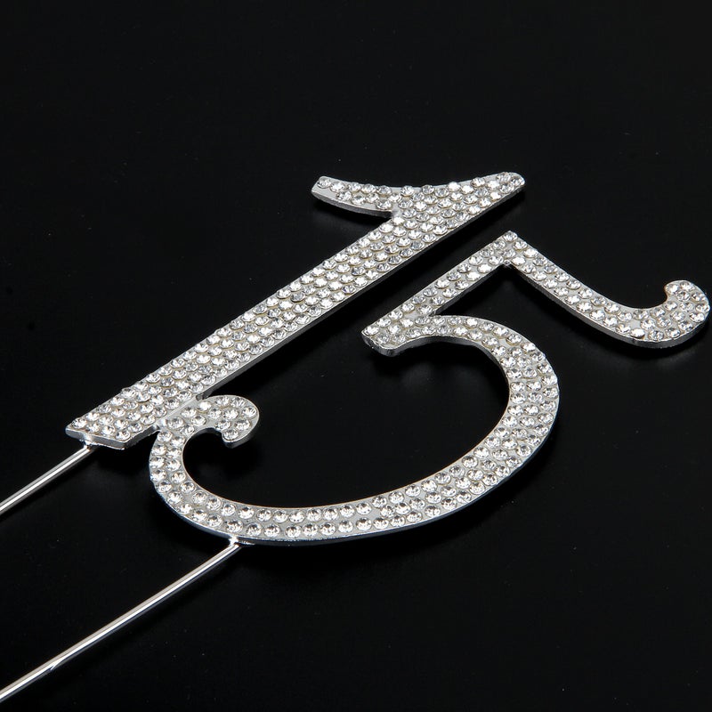 Hatcher lee Bling Crystal Rhinestone 15 Birthday Cake Topper - Best Keepsake | 15th Party Decorations Silver - Image 3